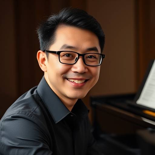 Headshot of David Chen, Musical Theatre Instructor, standing at a piano