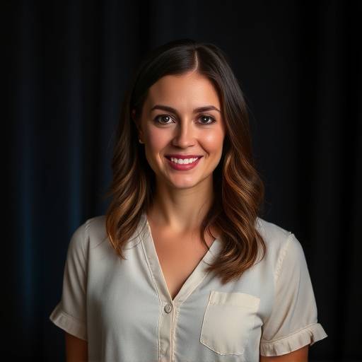 Headshot of Seraphina Rossi, Stagecraft Instructor, with a theatrical backdrop