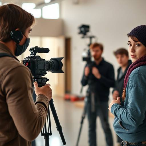 Students filming a scene during a screen acting class